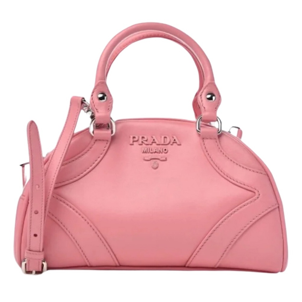 Authentic PRADA Soft Calfskin Monochrome Bowling Bag Petalo